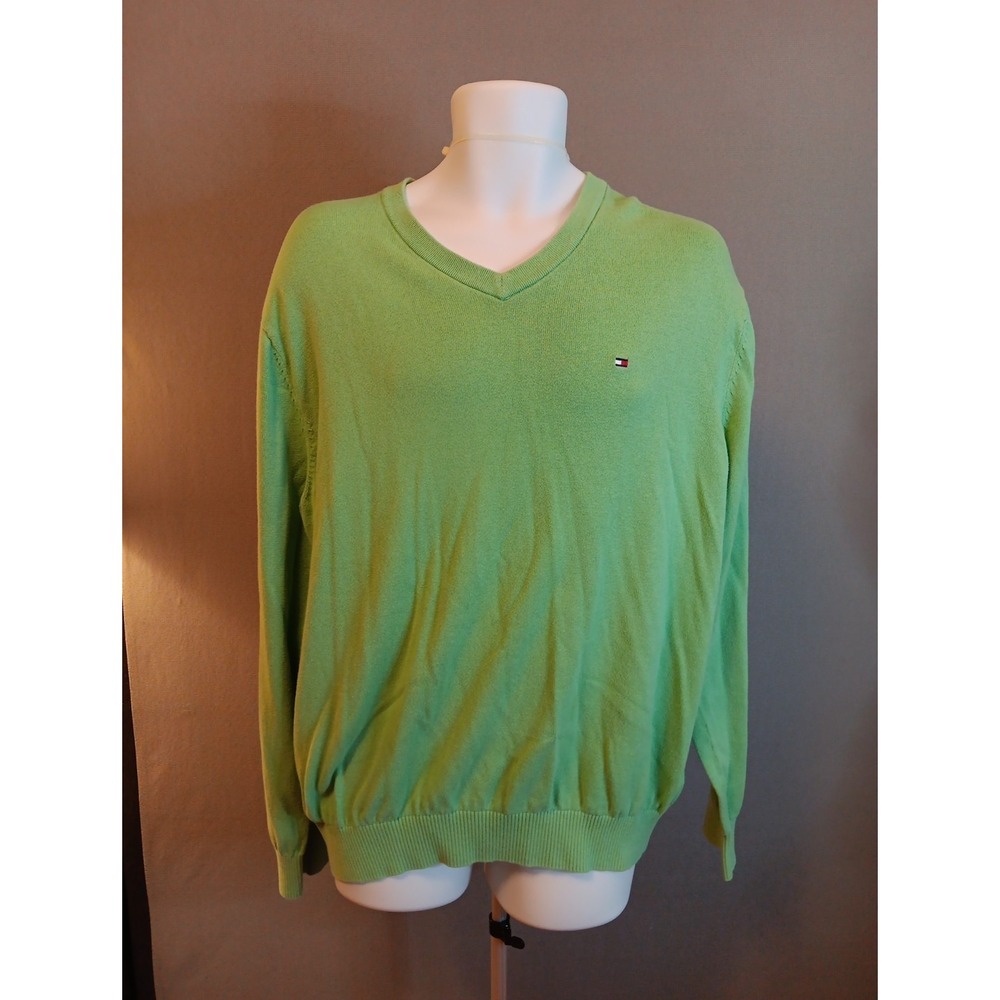 Tommy Hilfiger Mens‎ Classic Vintage Knit Green Sweater Pullover XL Embroidery
